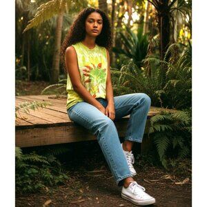 Farm Rio Color Therapy Lime Tie Dye Tank Top Sleeveless Tropical Gorpcore Boho L